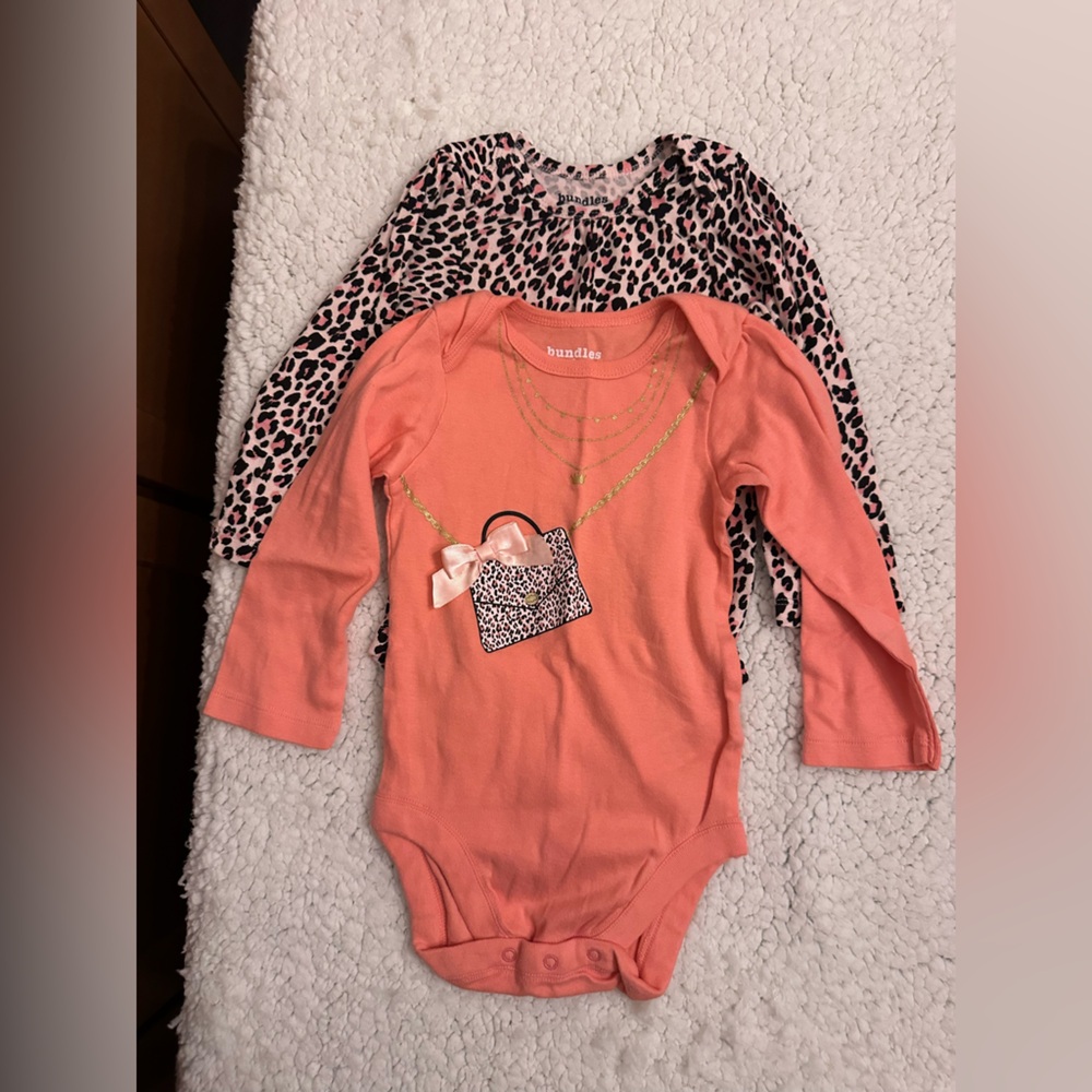 Baby Bodysuit Set of 3 with Coral and Leopard Print
